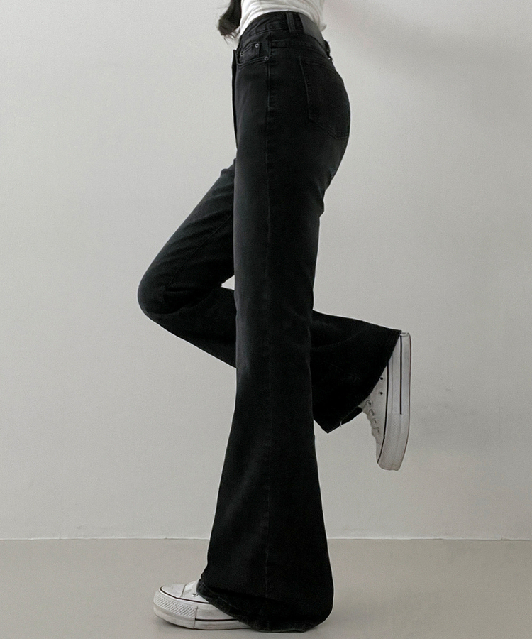 【丈別】L隠しバンド付きセミウォッシュデニムパンツ(6color) BLACK DENIM