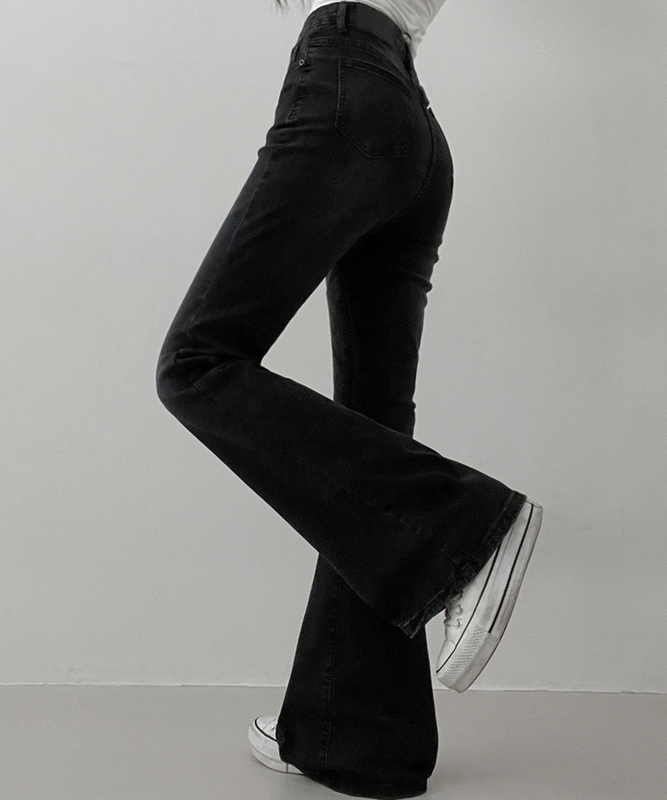 【丈別】L隠しバンド付きセミウォッシュデニムパンツ(6color) BLACK DENIM