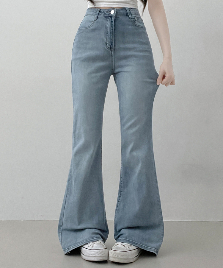 【丈別】L隠しバンド付きセミウォッシュデニムパンツ(6color) LIGHT DENIM