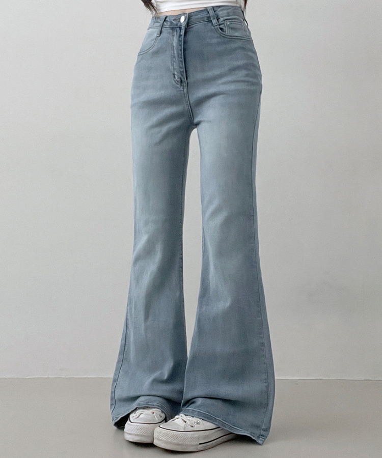 【丈別】L隠しバンド付きセミウォッシュデニムパンツ(6color) LIGHT DENIM