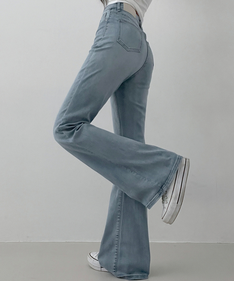 【丈別】L隠しバンド付きセミウォッシュデニムパンツ(6color) LIGHT DENIM