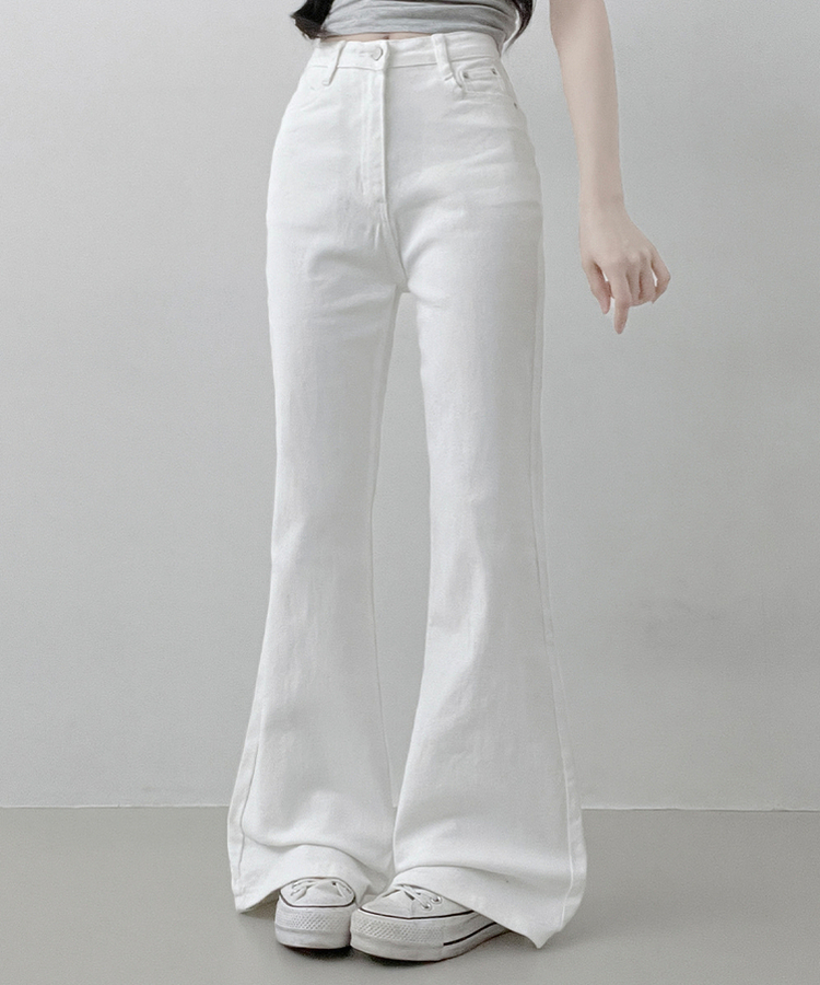 【丈別】L隠しバンド付きセミウォッシュデニムパンツ(6color) WHITE