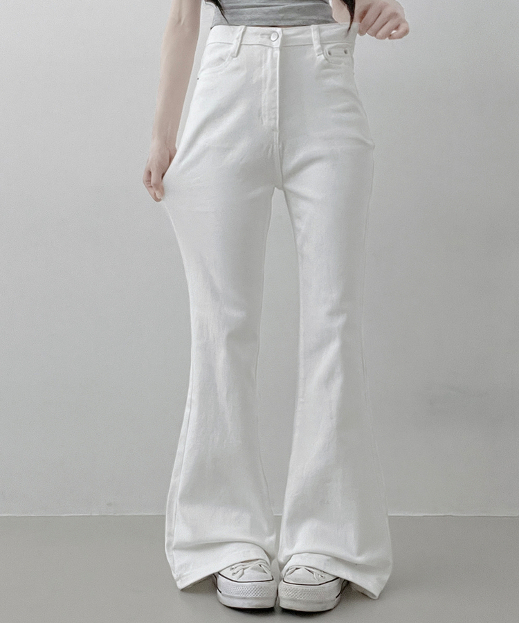 【丈別】L隠しバンド付きセミウォッシュデニムパンツ(6color) WHITE