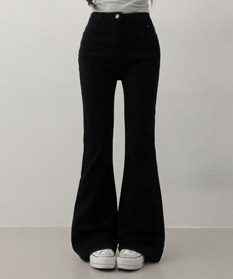 【丈別】L隠しバンド付きセミウォッシュデニムパンツ(6color) BLACK