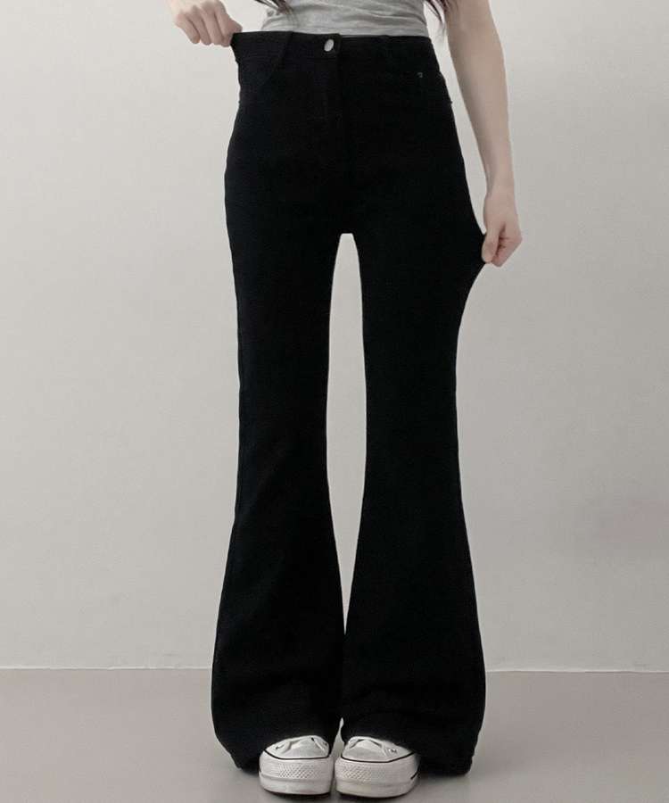 【丈別】L隠しバンド付きセミウォッシュデニムパンツ(6color) BLACK