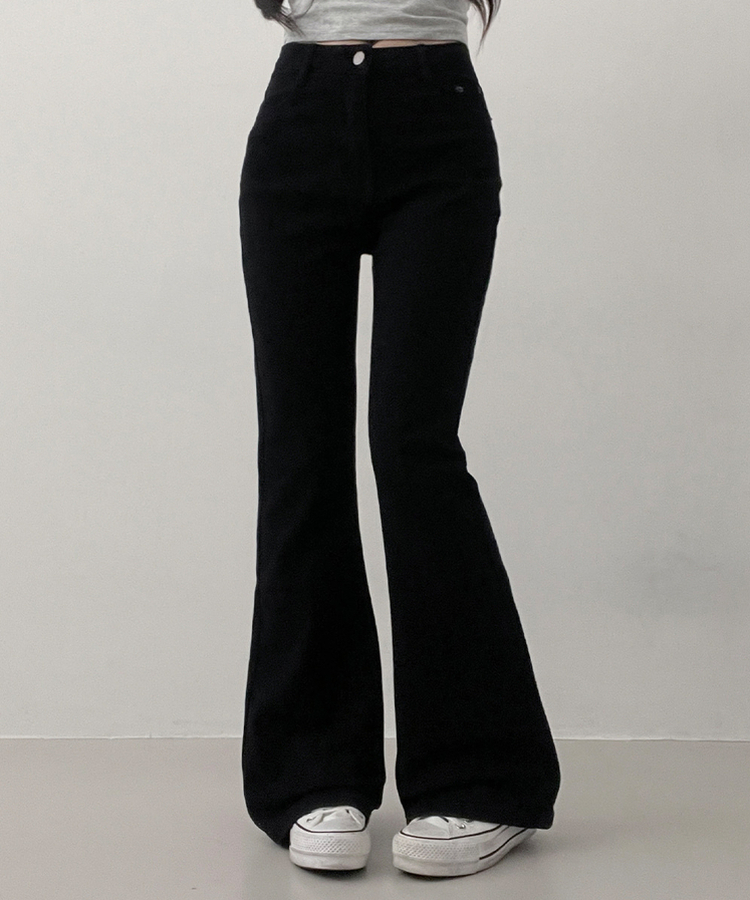 【丈別】L隠しバンド付きセミウォッシュデニムパンツ(6color) BLACK