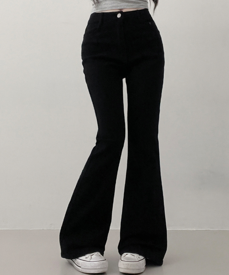 【丈別】L隠しバンド付きセミウォッシュデニムパンツ(6color) BLACK