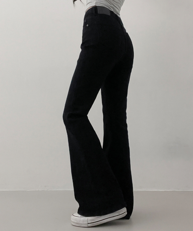 【丈別】L隠しバンド付きセミウォッシュデニムパンツ(6color) BLACK