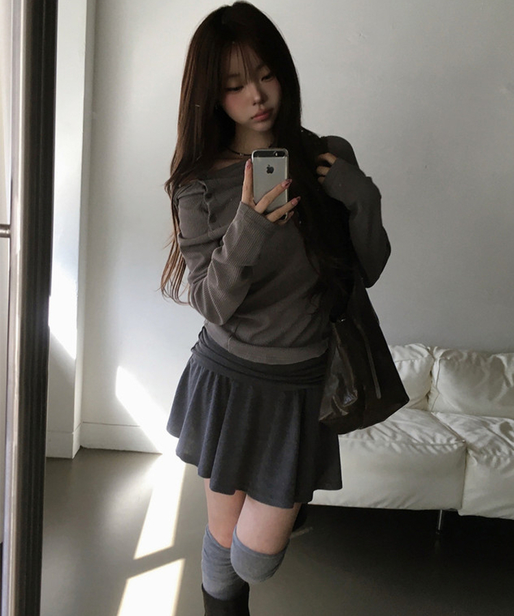 シアリングフレアミニスカート CHARCOAL