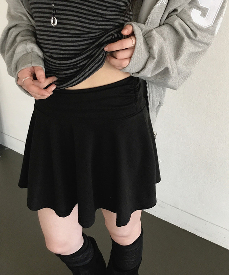 シアリングフレアミニスカート BLACK