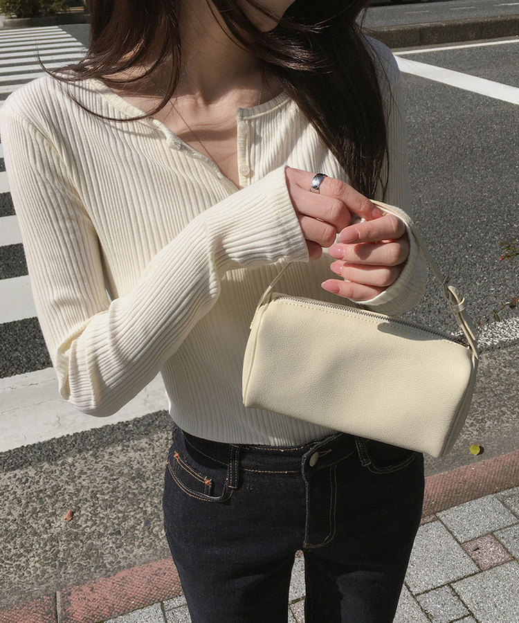 ボタンスリムリブTシャツ CREAM