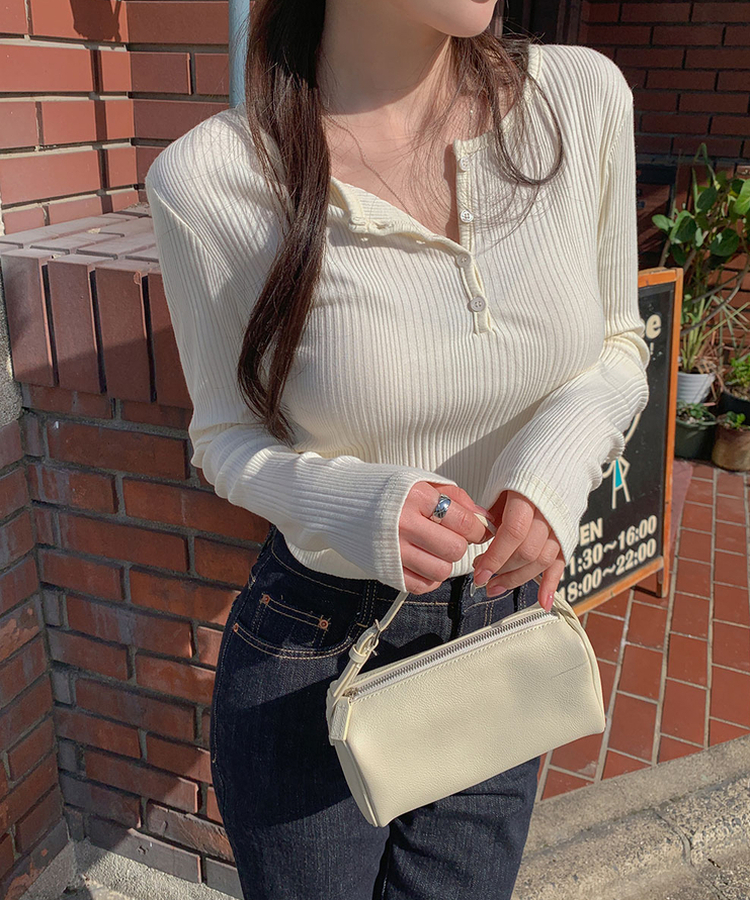 ボタンスリムリブTシャツ CREAM