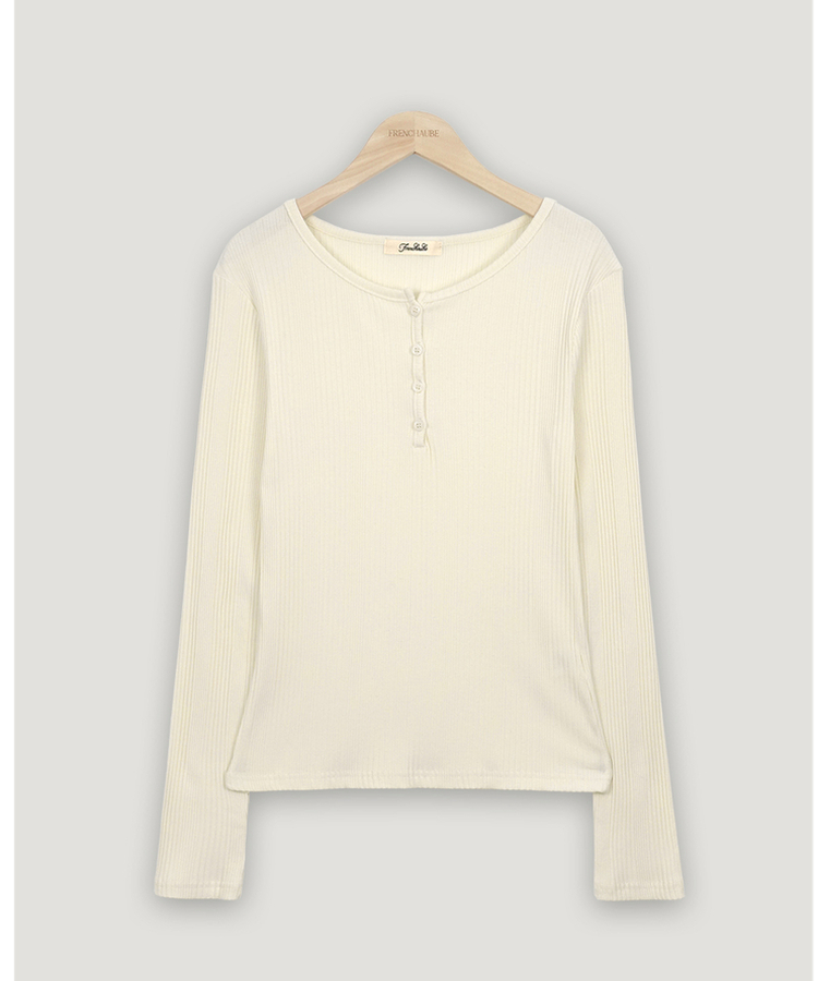 ボタンスリムリブTシャツ