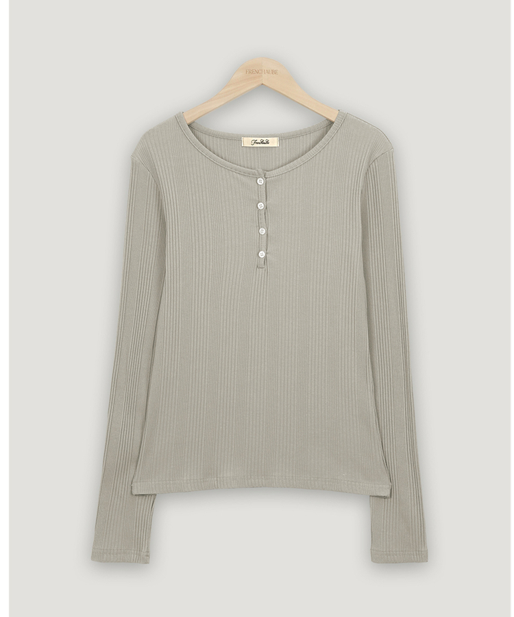 ボタンスリムリブTシャツ