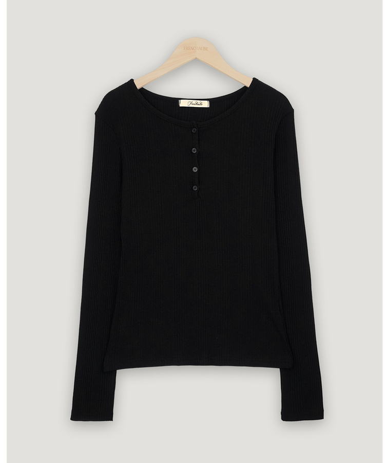 ボタンスリムリブTシャツ