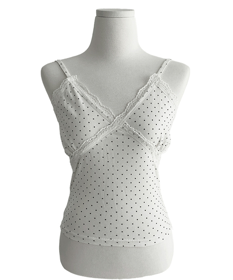 루픽 도트 나시 레이스 브이넥 크롭 민소매 끈나시 슬리브리스 레이어드템 러블리룩 데이트룩 데일리룩 여친룩 봄 신상봄 나시사계절템