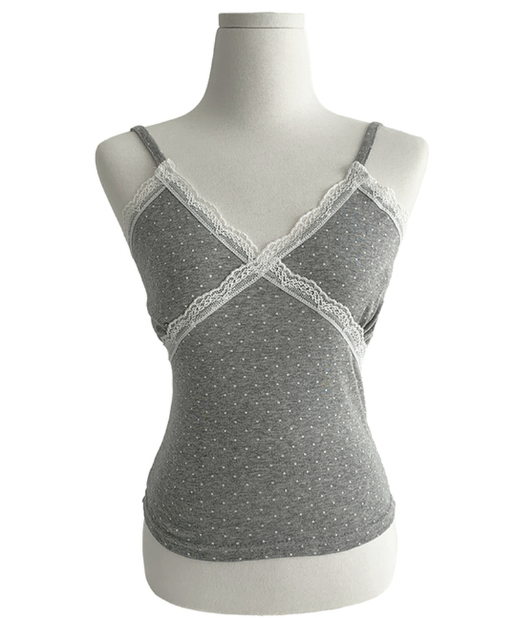 루픽 도트 나시 레이스 브이넥 크롭 민소매 끈나시 슬리브리스 레이어드템 러블리룩 데이트룩 데일리룩 여친룩 봄 신상봄 나시사계절템