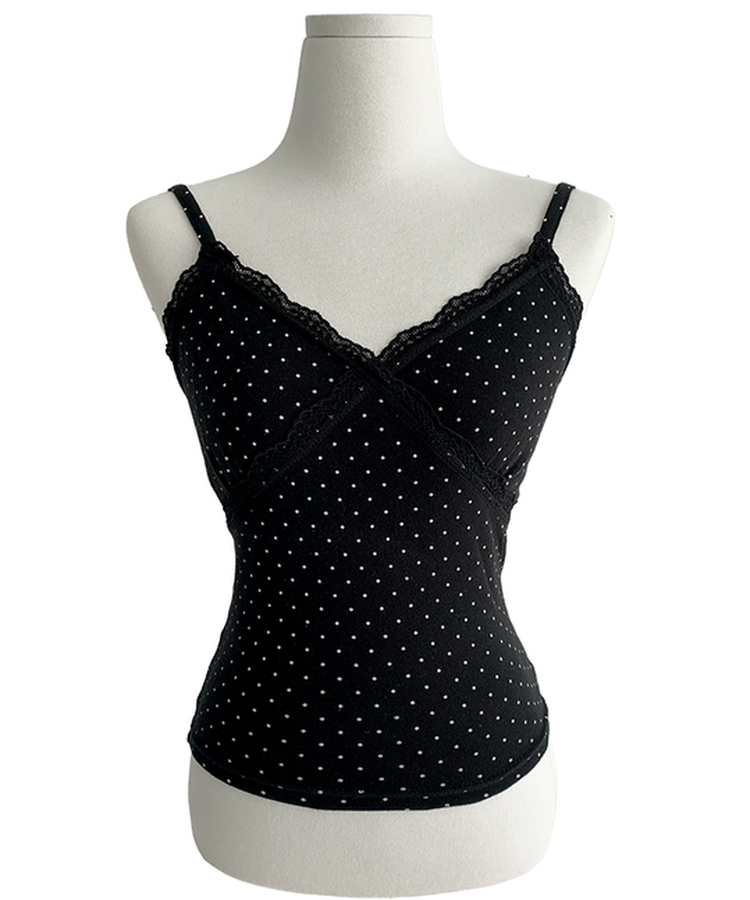 루픽 도트 나시 레이스 브이넥 크롭 민소매 끈나시 슬리브리스 레이어드템 러블리룩 데이트룩 데일리룩 여친룩 봄 신상봄 나시사계절템