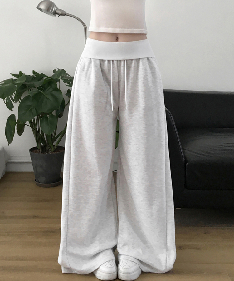 【丈別】ロングワイドトレーニングパンツ MELANGE WHITE