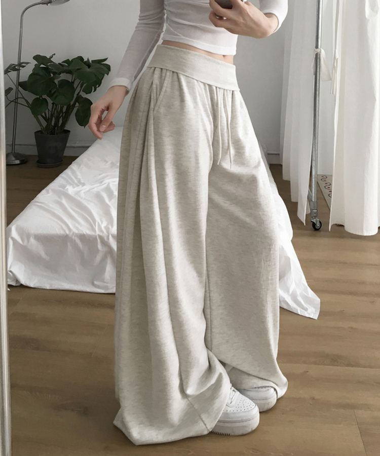 【丈別】ロングワイドトレーニングパンツ MELANGE WHITE