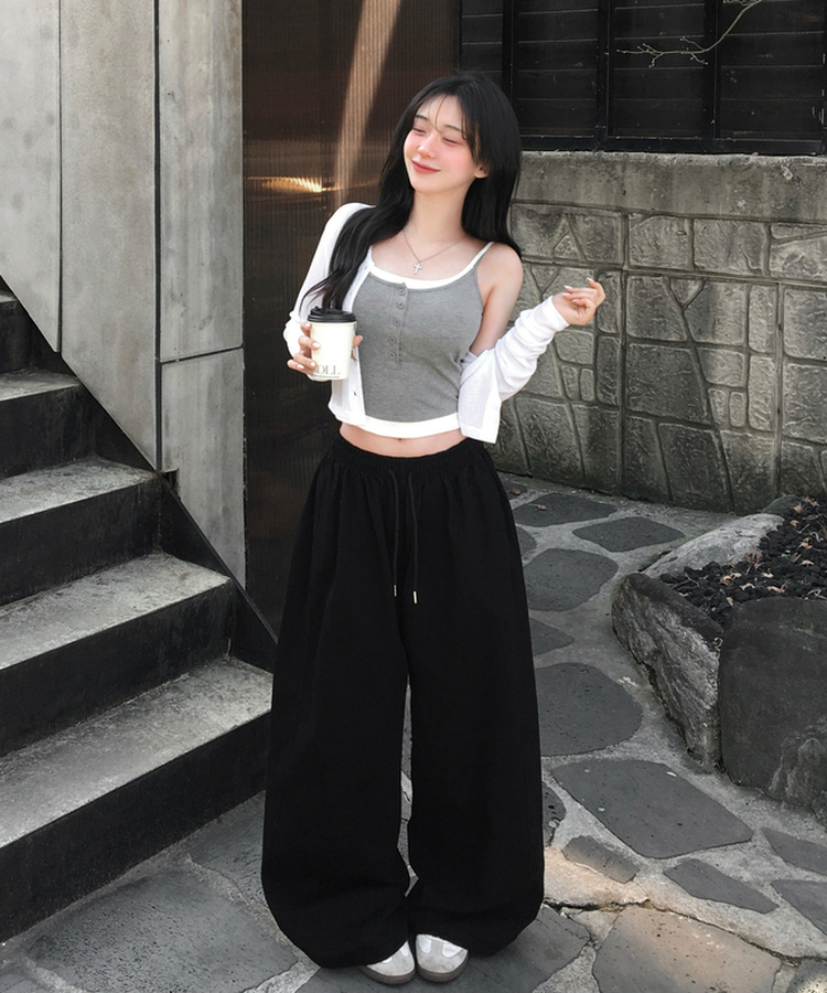 케이즈 단추 일체형 캡나시 민소매 슬리브리스 끈나시 골지 슬림핏 허리잘록핏 레이어드 캐주얼 데일리 봄신상봄나시 그레이