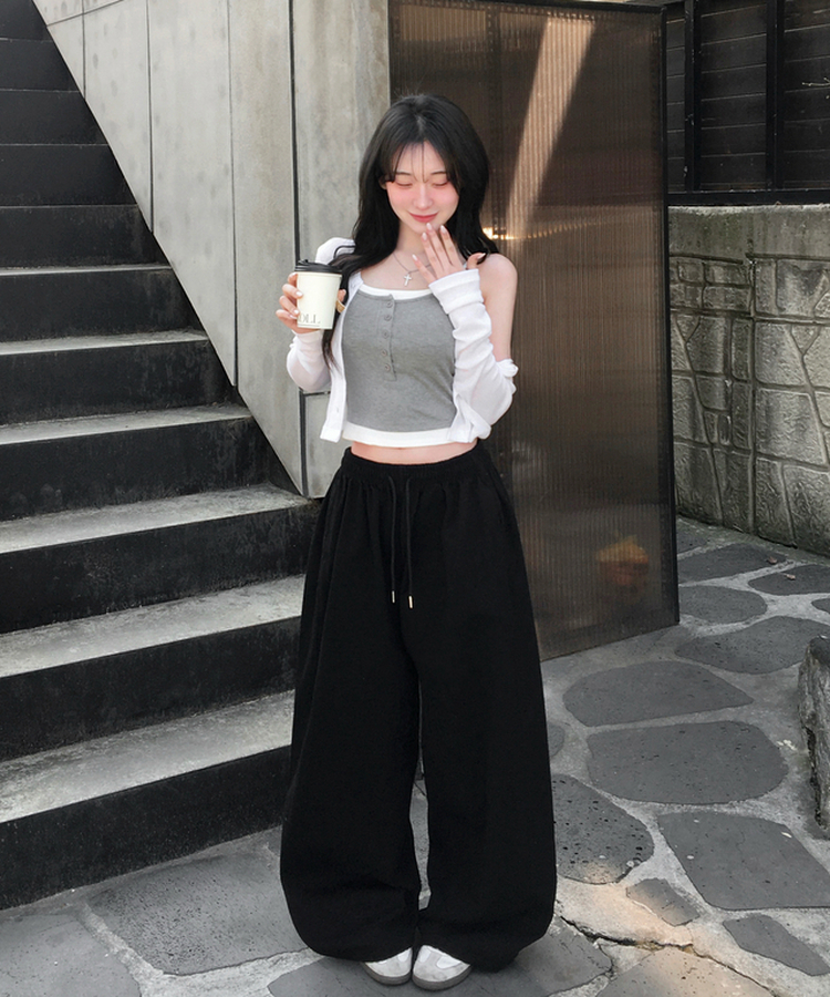 케이즈 단추 일체형 캡나시 민소매 슬리브리스 끈나시 골지 슬림핏 허리잘록핏 레이어드 캐주얼 데일리 봄신상봄나시 그레이