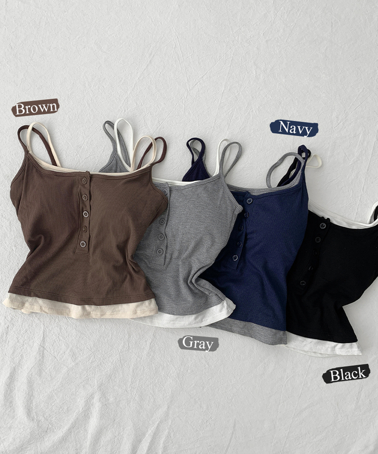 케이즈 단추 일체형 캡나시 민소매 슬리브리스 끈나시 골지 슬림핏 허리잘록핏 레이어드 캐주얼 데일리 봄신상봄나시