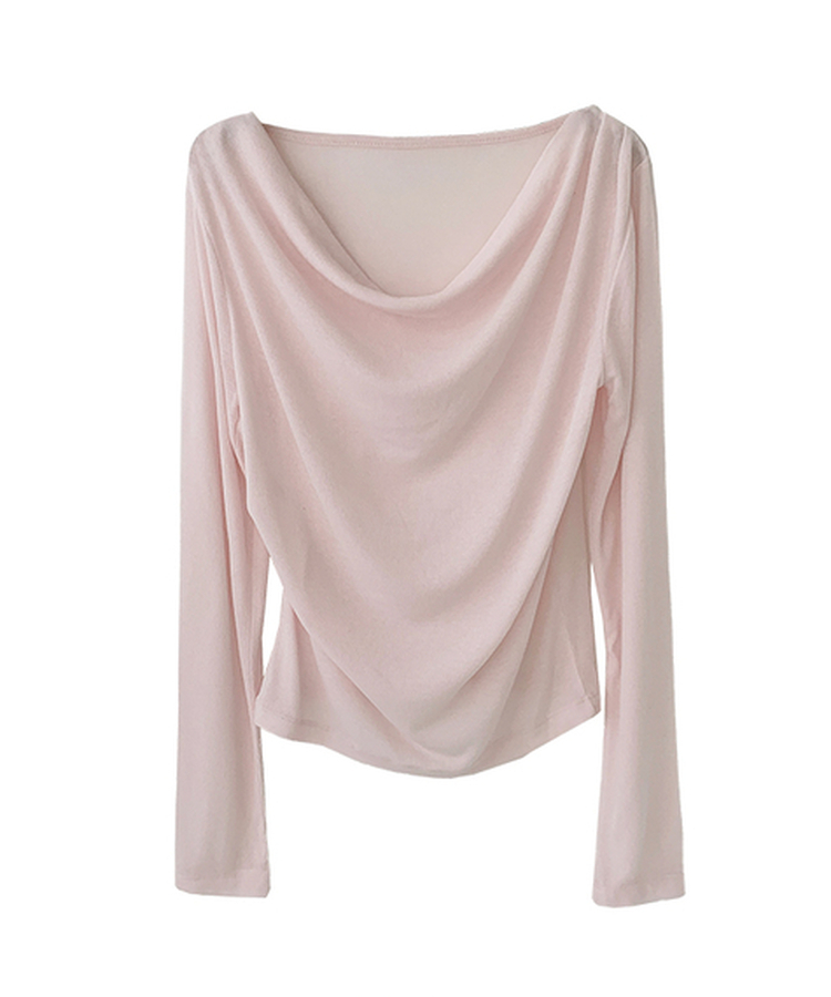 피젠 드레이프 오프숄더 티셔츠 긴팔 원숄더 핀턱 셔링 쫀쫀 여리 페미닌 러블리 데이트룩 말라핏 꾸안꾸 레이어드 봄신상간절기티셔츠