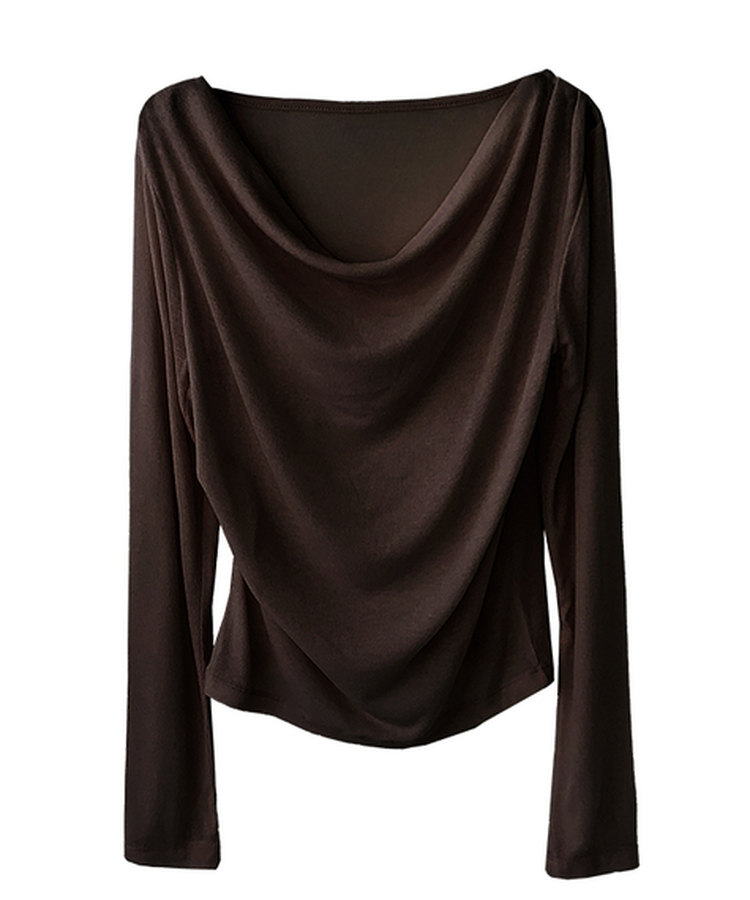 피젠 드레이프 오프숄더 티셔츠 긴팔 원숄더 핀턱 셔링 쫀쫀 여리 페미닌 러블리 데이트룩 말라핏 꾸안꾸 레이어드 봄신상간절기티셔츠