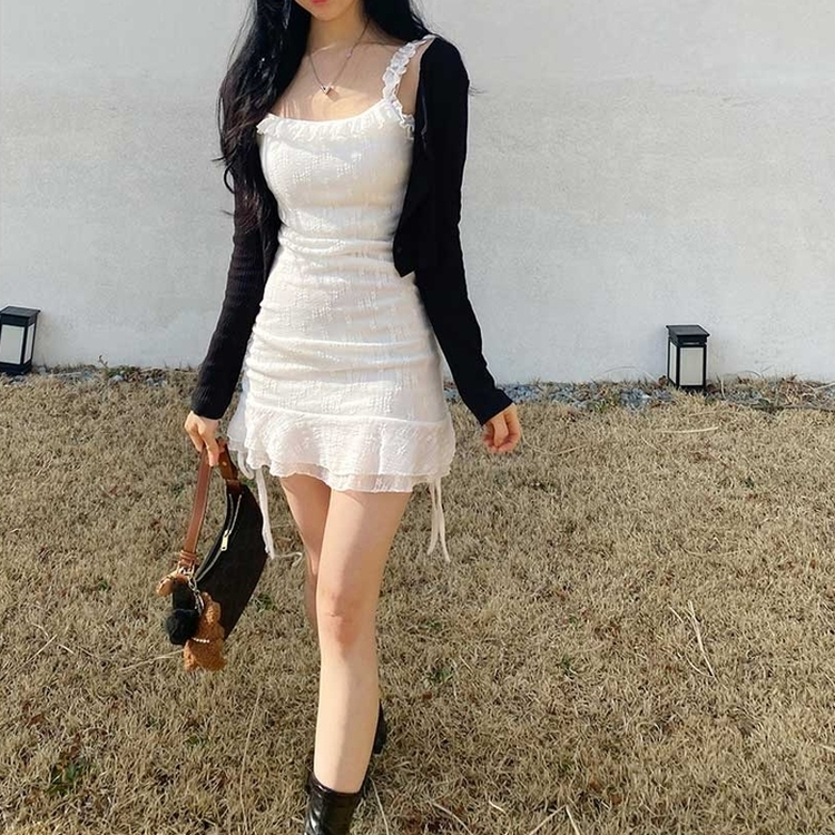 ストリングフリルレースミニワンピース WHITE