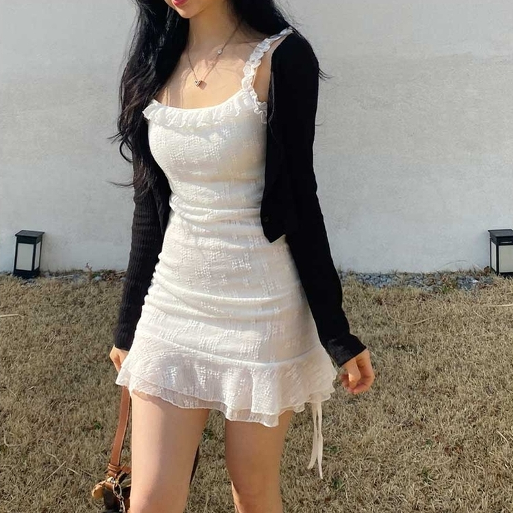 ストリングフリルレースミニワンピース WHITE
