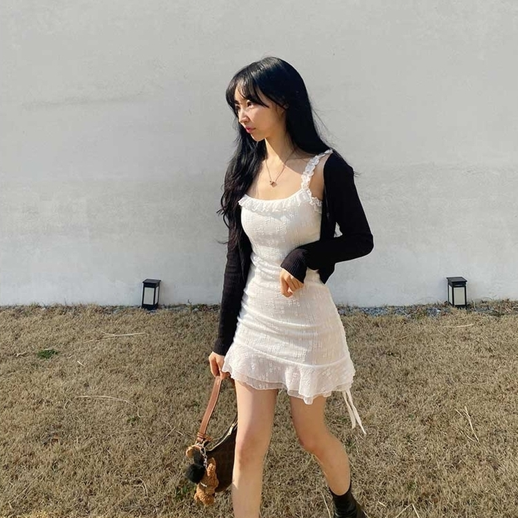 ストリングフリルレースミニワンピース WHITE