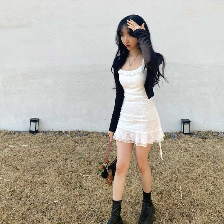 ストリングフリルレースミニワンピース WHITE