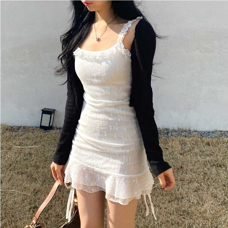 ストリングフリルレースミニワンピース WHITE