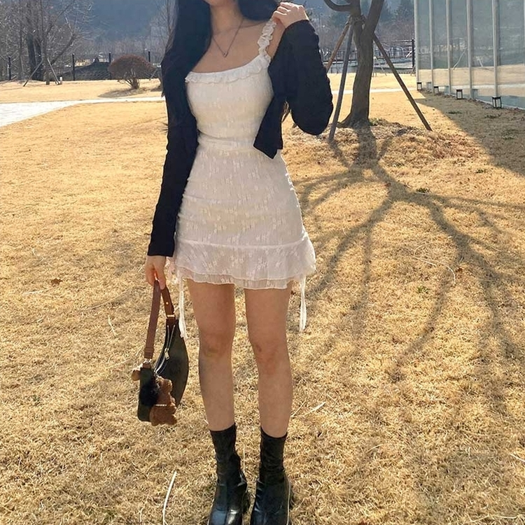 ストリングフリルレースミニワンピース WHITE