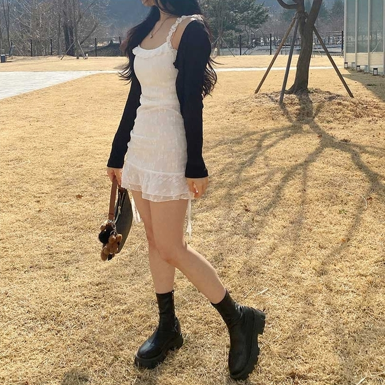 ストリングフリルレースミニワンピース WHITE