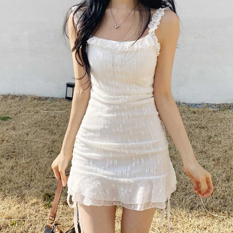 ストリングフリルレースミニワンピース WHITE
