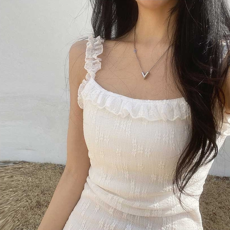 ストリングフリルレースミニワンピース WHITE