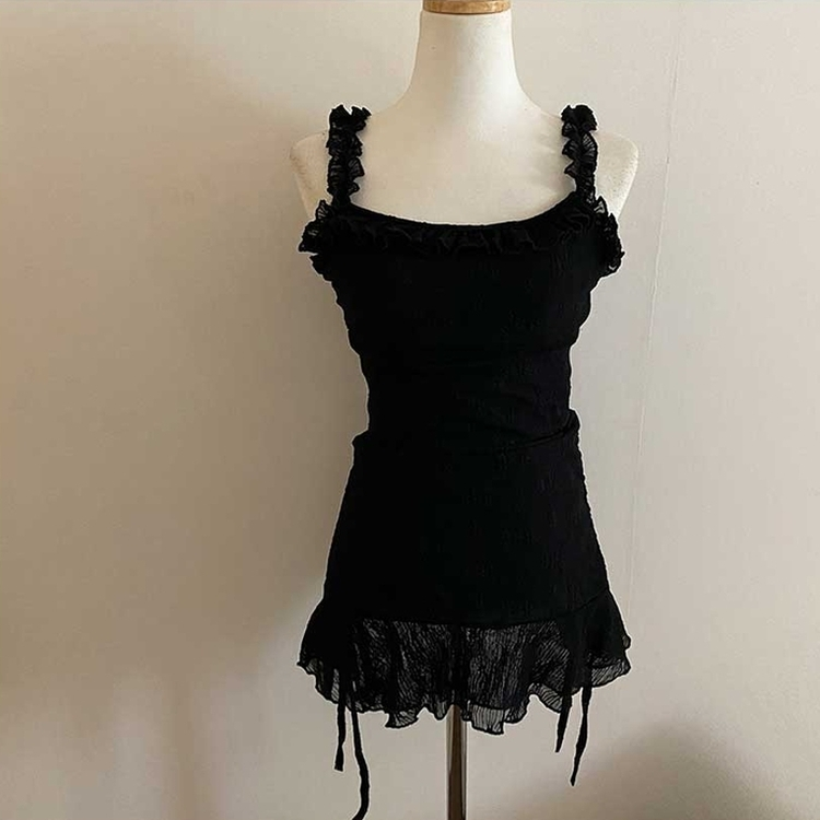 ストリングフリルレースミニワンピース