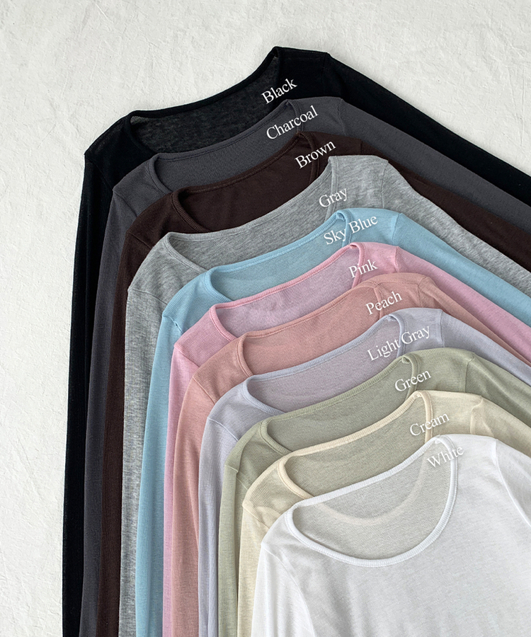 멀로즈 시스루 레이어드 티셔츠 긴팔 라운드 쫀쫀 파스텔 슬림핏 러블리 데일리룩 포인트템 봄신상봄레이어드봄컬러