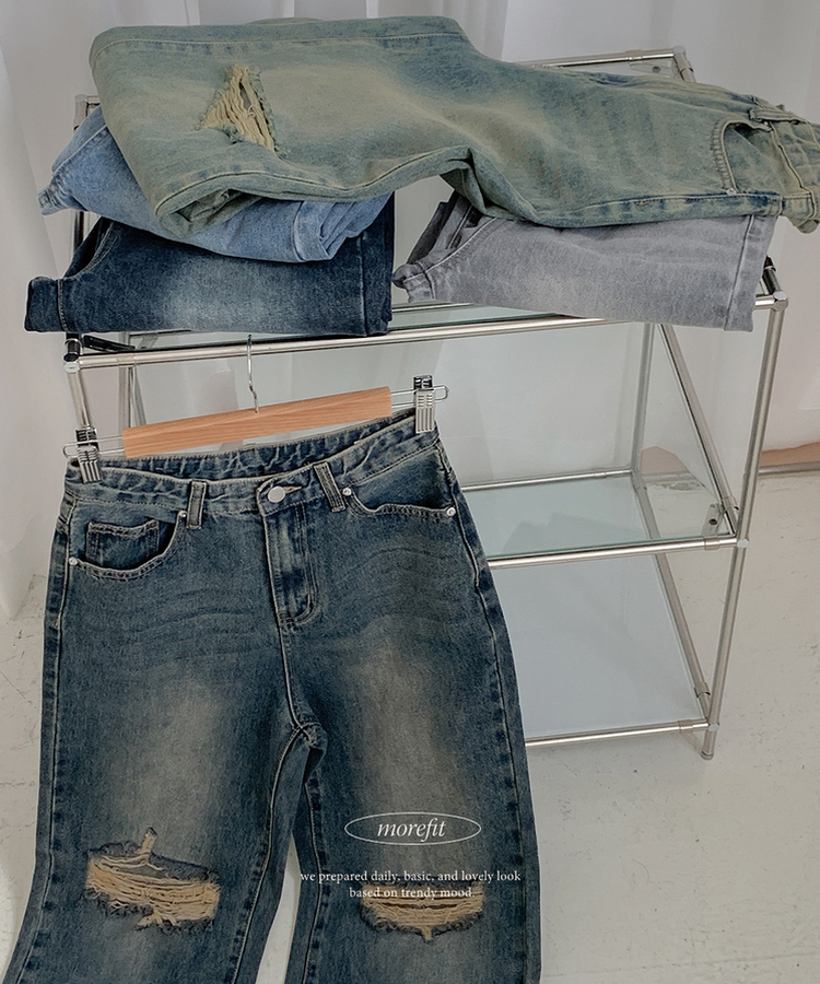 【丈別】ダメージセミワイドデニム(5color)