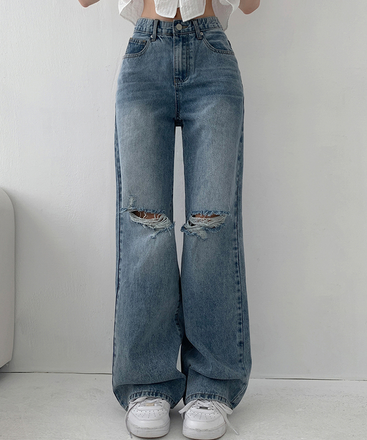 【丈別】ダメージセミワイドデニム(5color) LIGHT DENIM