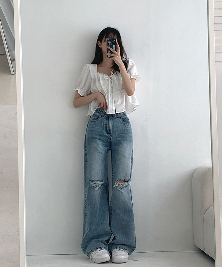 【丈別】ダメージセミワイドデニム(5color) LIGHT DENIM