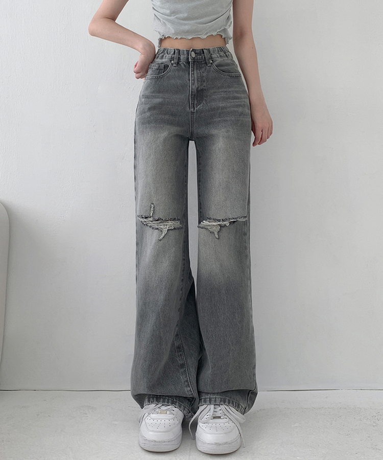 【丈別】ダメージセミワイドデニム(5color) GREY