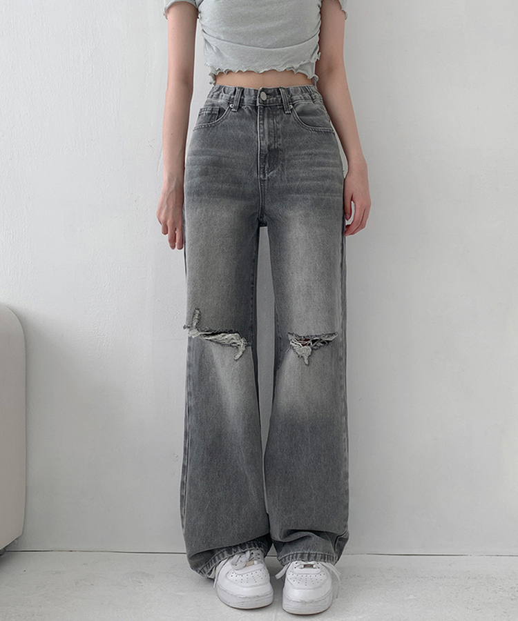 【丈別】ダメージセミワイドデニム(5color) GREY