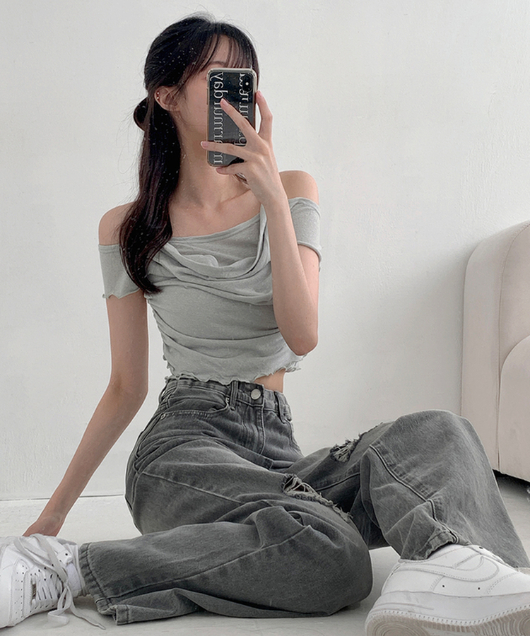 【丈別】ダメージセミワイドデニム(5color) GREY