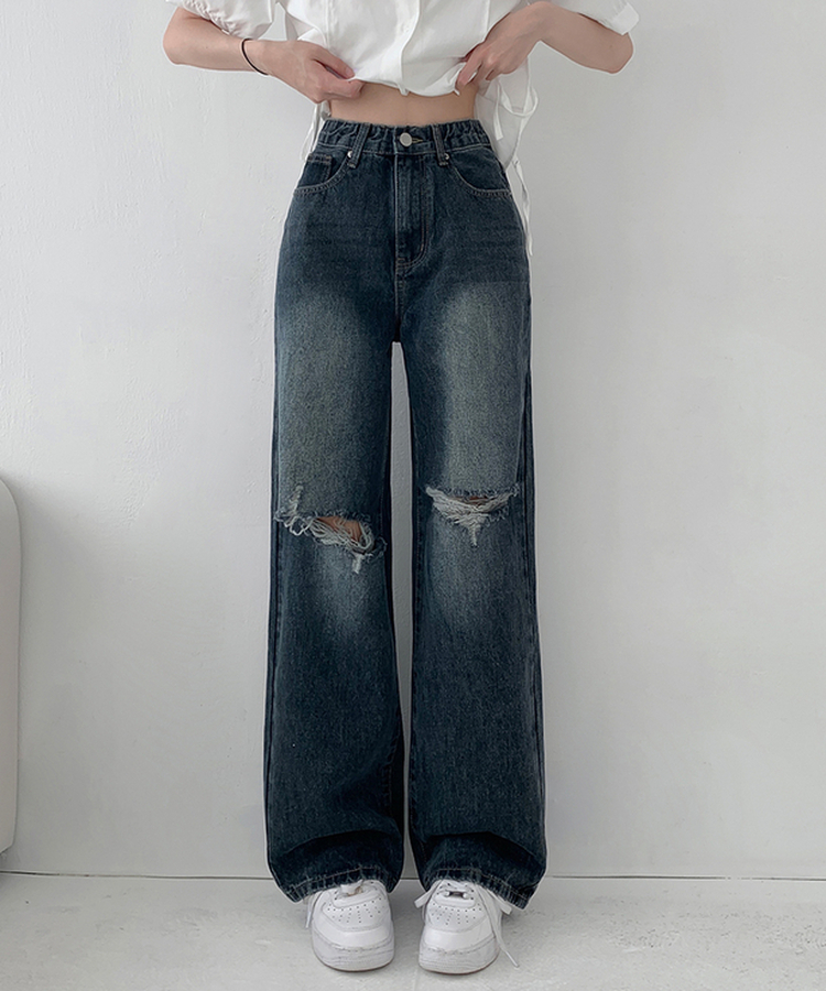 【丈別】ダメージセミワイドデニム(5color) GRAYISH BLUE