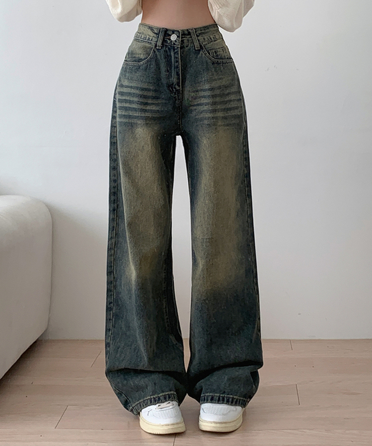 ハイウエストウォッシュドデニムパンツ DEEP DENIM