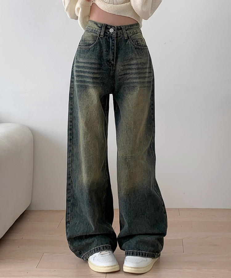 ハイウエストウォッシュドデニムパンツ DEEP DENIM