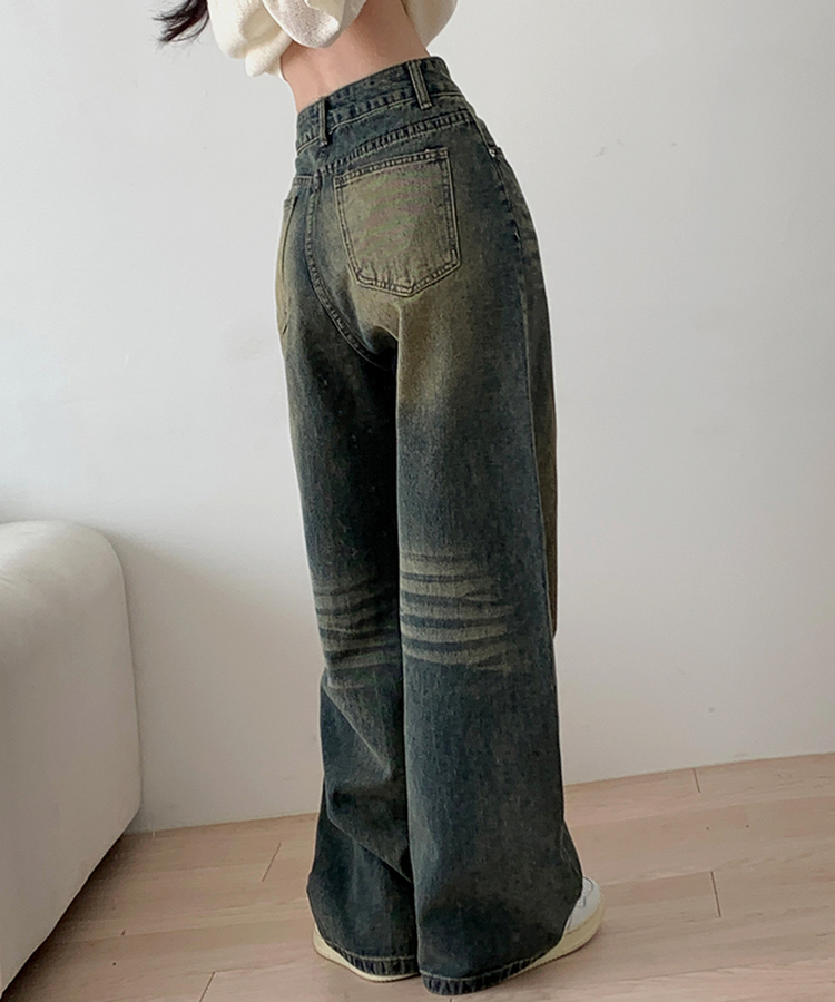 ハイウエストウォッシュドデニムパンツ DEEP DENIM